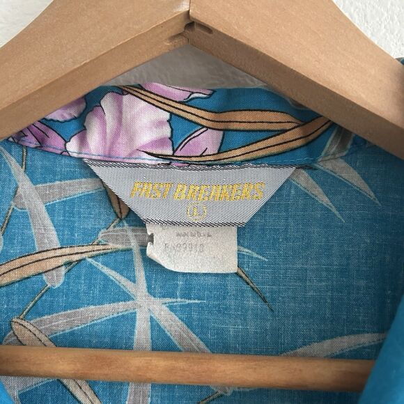 VTG Fast Breakers Cotton Hawaiian Shirt Irises Mens Large Resort Wear USA Made - Picture 4 of 15